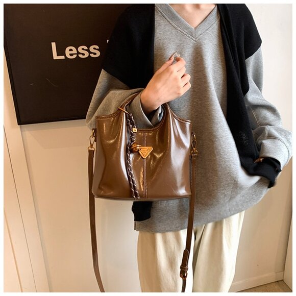 Patent Faux Leather Slouchy Mini Tote Bag /Multiple colors available - Picture 1 of 13